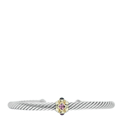 David Yurman Sterling Silver 14K Yellow Gold Rhodolite Garnet Pink Tourmaline 5mm Cable Renaissance Station Bracelet 1 of 4