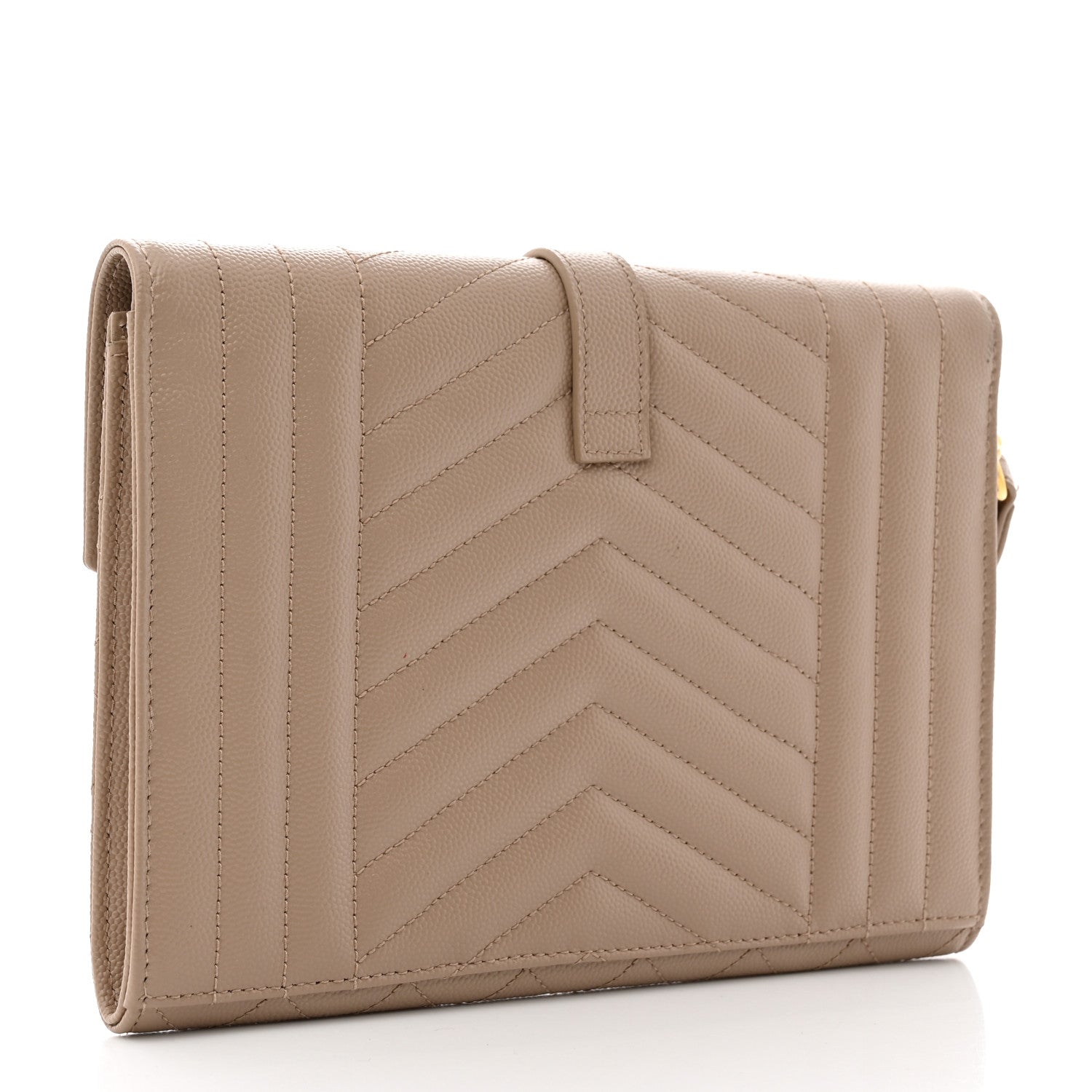 Saint Laurent Grain De Poudre Textured Mixed Matelasse Triquilt Monogram Clutch Dark Beige 3 of 7