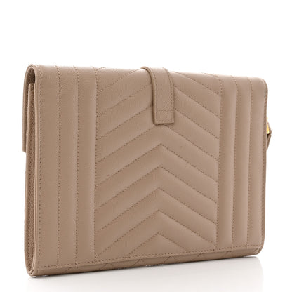 Saint Laurent Grain De Poudre Textured Mixed Matelasse Triquilt Monogram Clutch Dark Beige 3 of 7