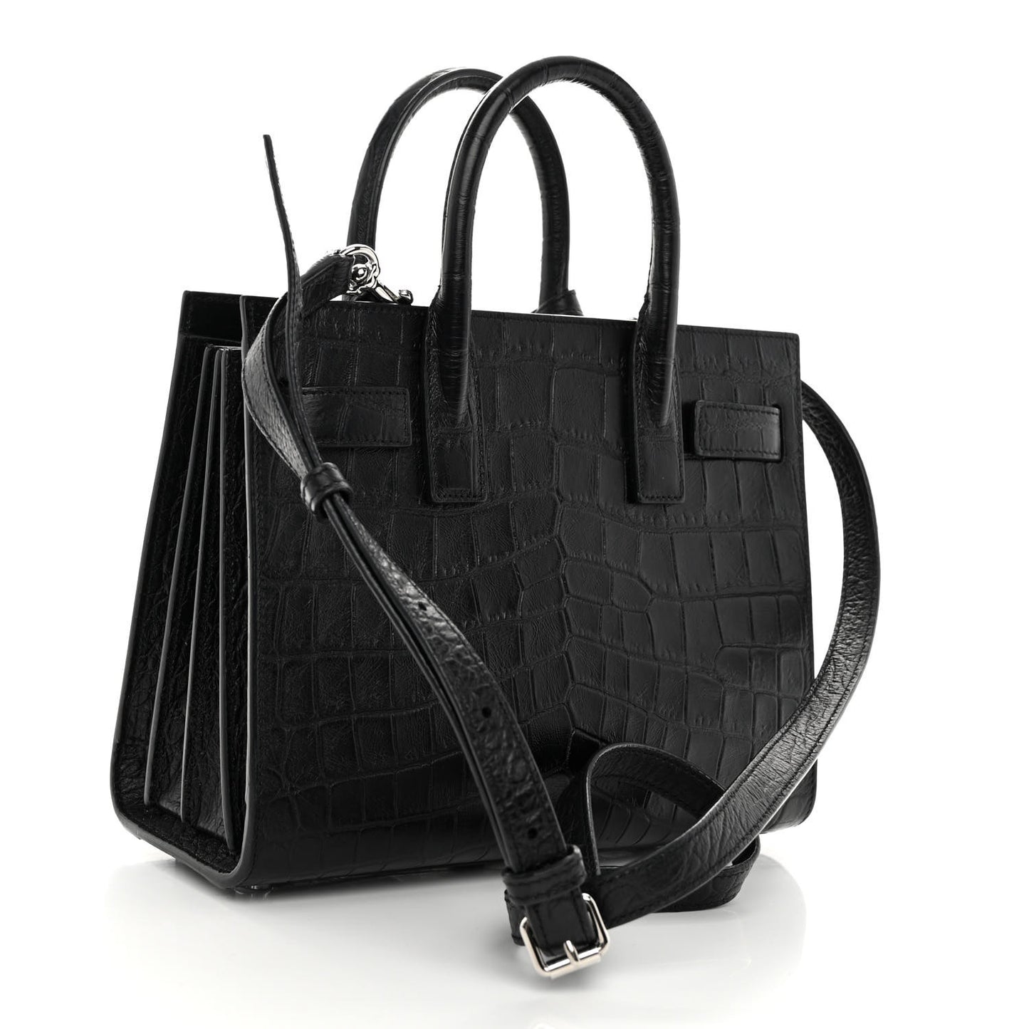 Calfskin Crocodile Embossed Nano Sac De Jour Black