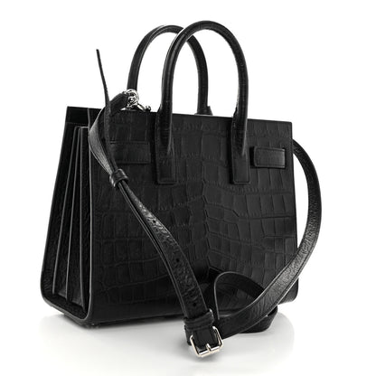 Saint Laurent Calfskin Crocodile Embossed Nano Sac De Jour Black 3 of 10