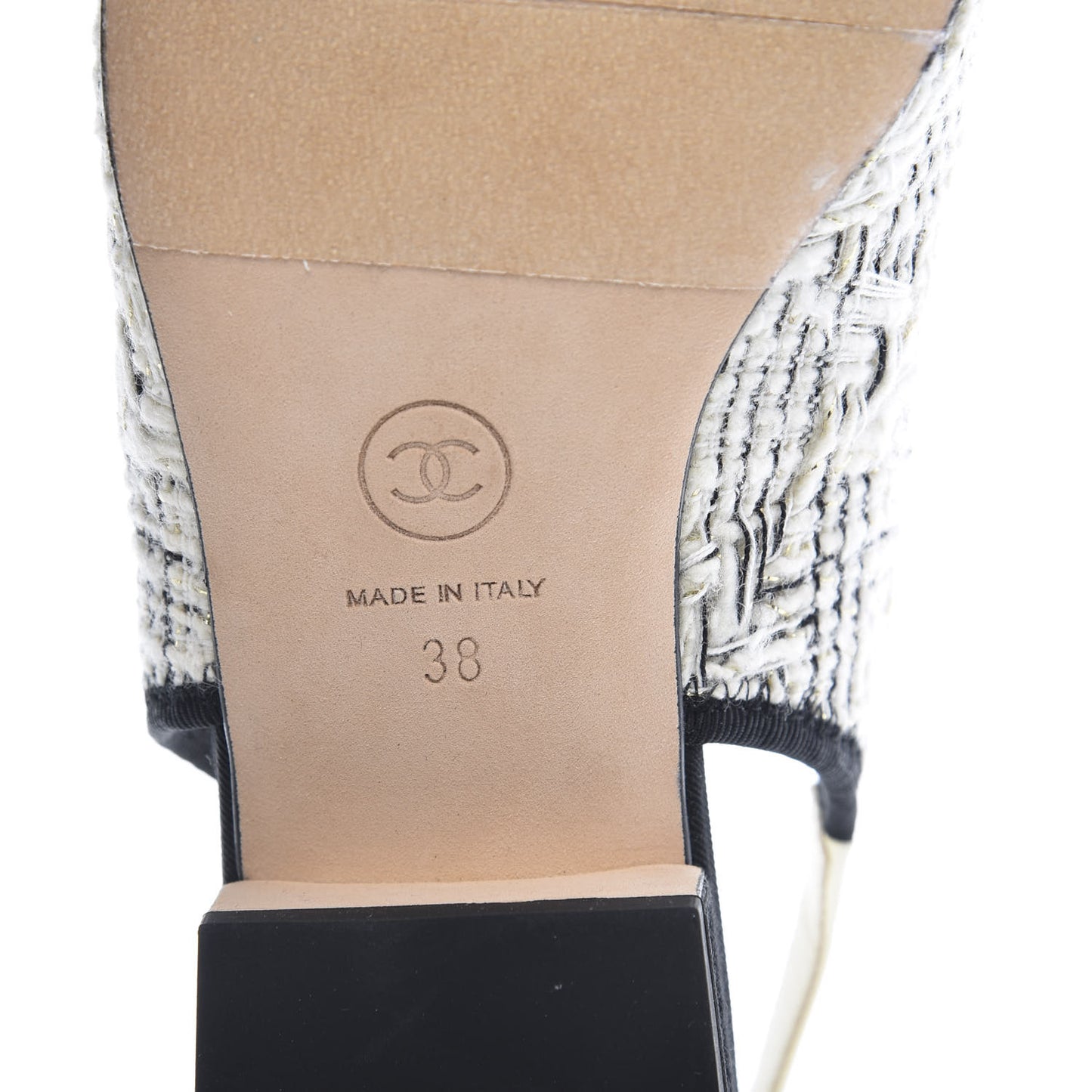 Tweed Cap Toe CC Slingback Flat 38 White Black