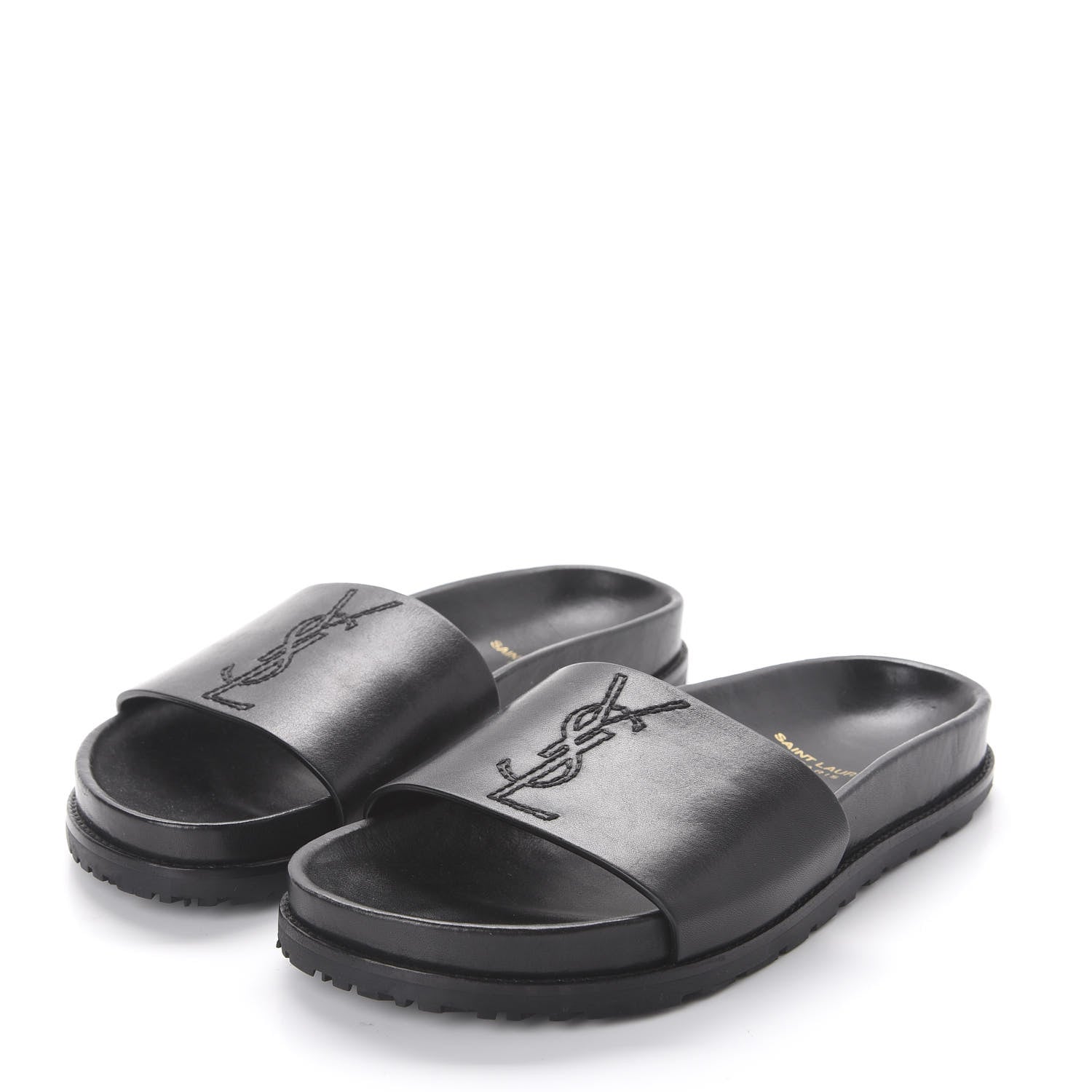Saint Laurent Calfskin Monogram Jimmy Joan Slide Sandals 37 Black 3 of 8