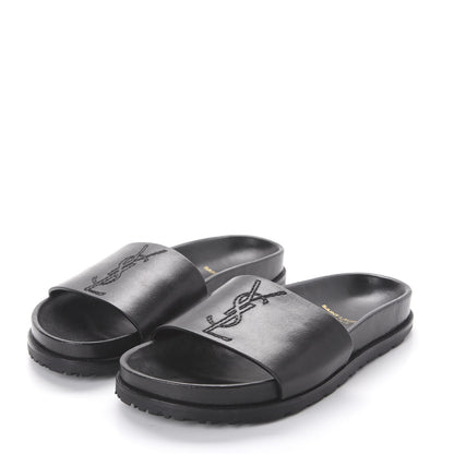 Saint Laurent Calfskin Monogram Jimmy Joan Slide Sandals 37 Black 3 of 8