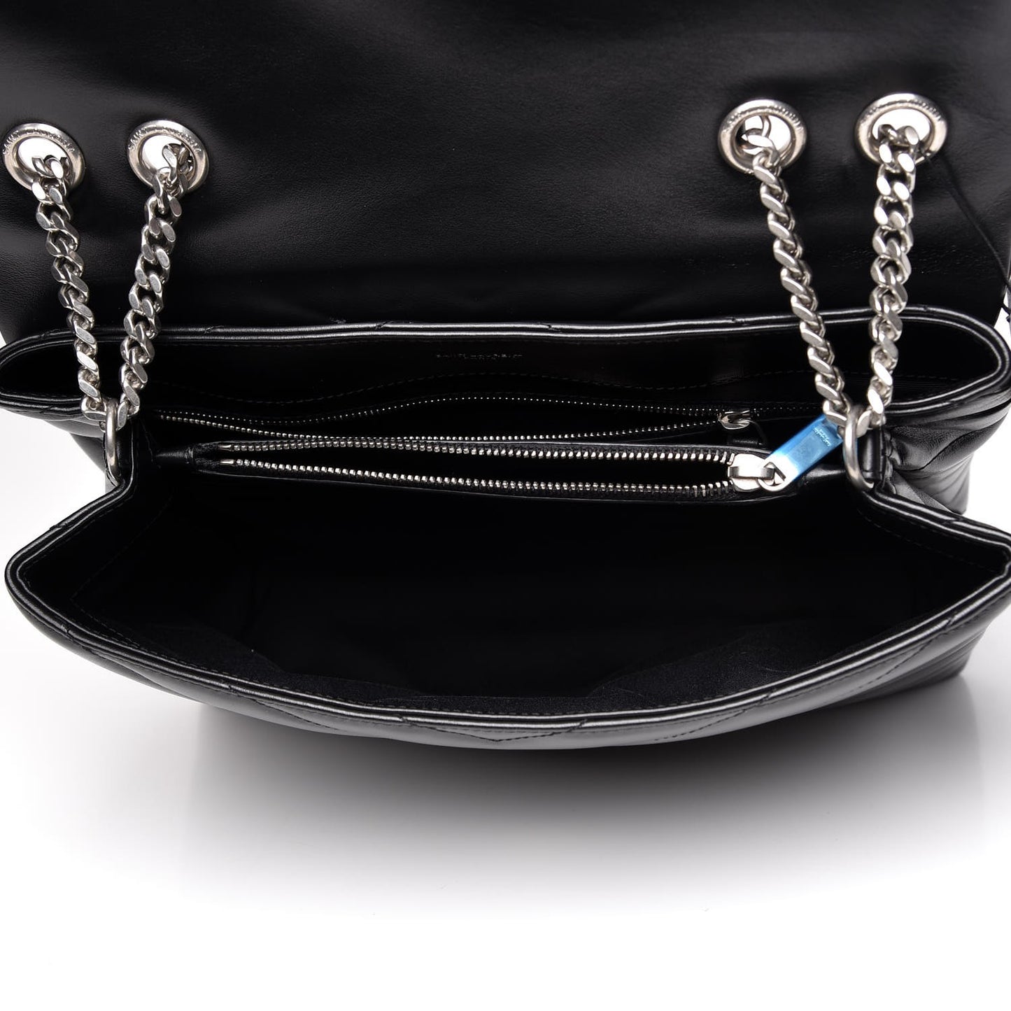 Calfskin Y Quilted Monogram Medium Loulou Chain Satchel Black