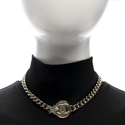 Chanel Metal Crystal Textured CC Star Chain Choker Necklace Gold 2 of 4