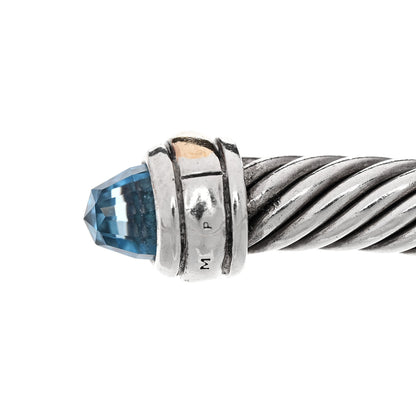 David Yurman Sterling Silver 18K Yellow Gold Blue Topaz 4mm Cable Classics Bracelet 4 of 5