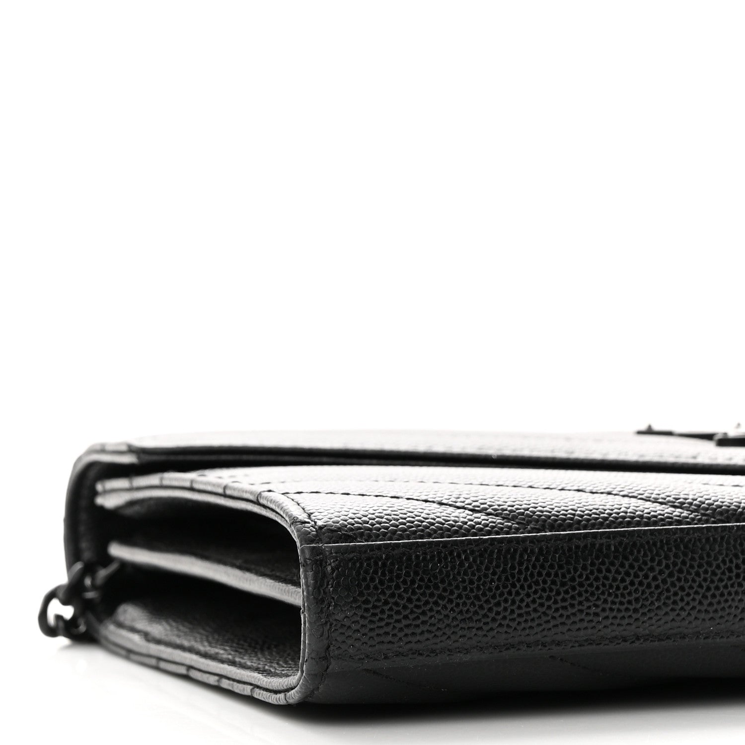 Saint Laurent Grain De Poudre Matelasse Chevron Monogram Monochrome Chain Wallet Black 8 of 10