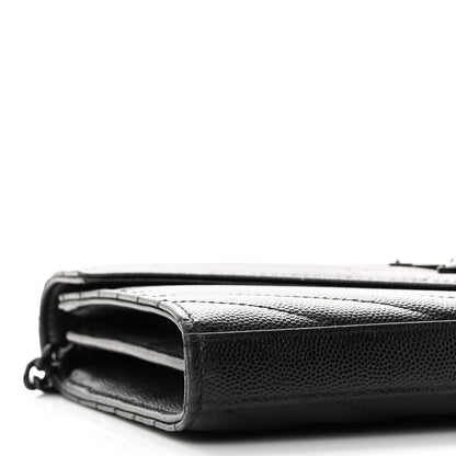 Saint Laurent Grain De Poudre Matelasse Chevron Monogram Monochrome Chain Wallet Black 8 of 10