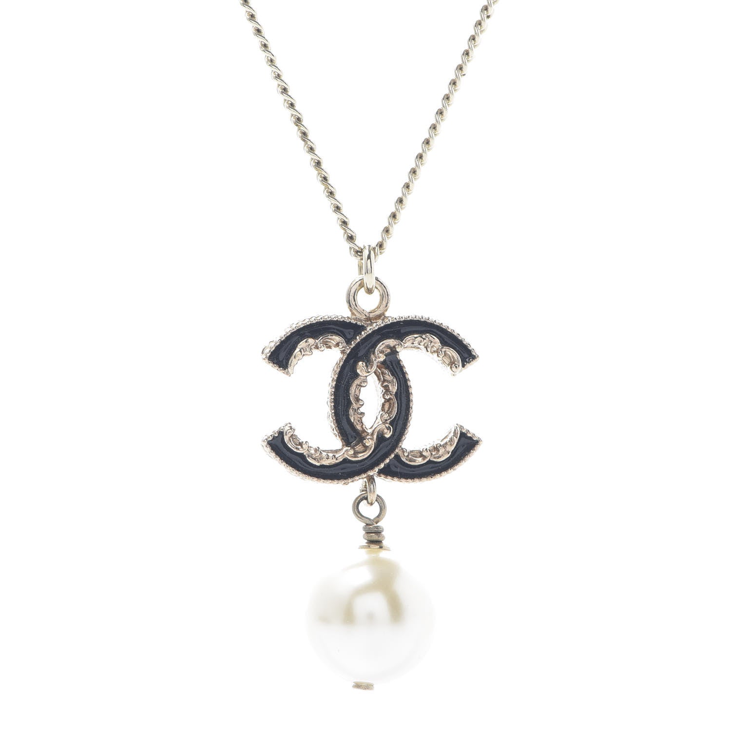 Chanel Enamel CC Baroque Pearl Drop Necklace Black Gold 4 of 5
