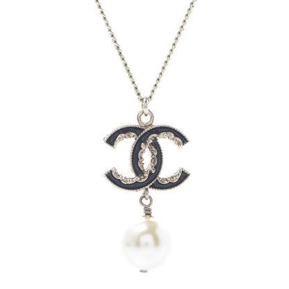 Chanel Enamel CC Baroque Pearl Drop Necklace Black Gold 4 of 5