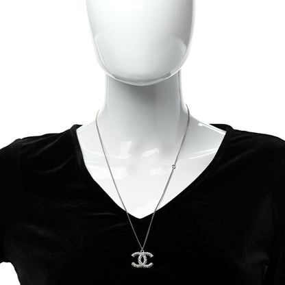 Chanel Crystal CC Pendant Necklace Silver 2 of 5