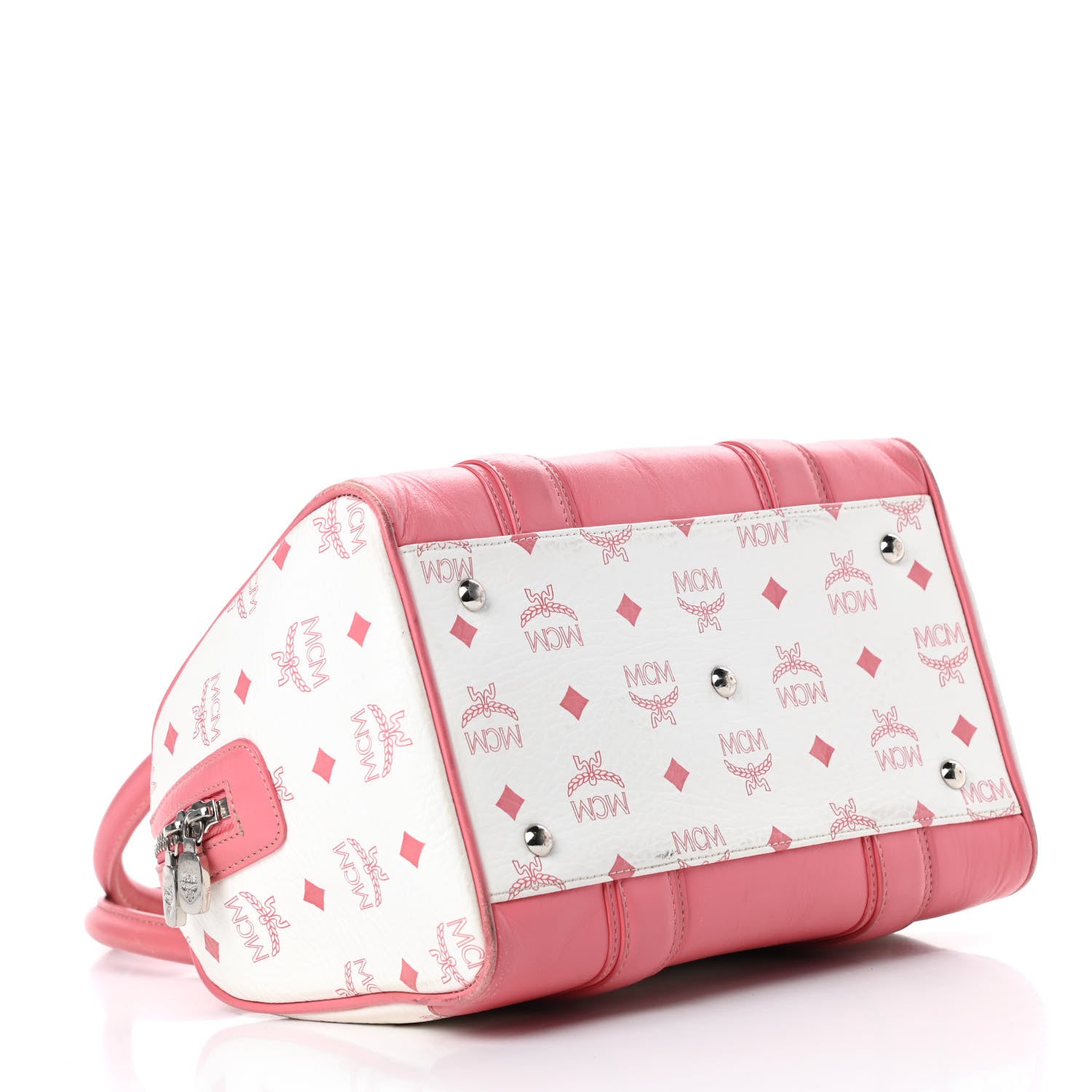 MCM Visetos Small Boston Bag Pink White 4 of 18