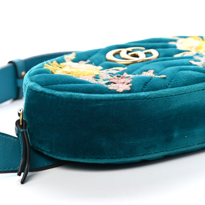 Gucci Velvet Matelasse Embroidered GG Marmont Belt Bag 95 38 Pavone Cyan 8 of 9