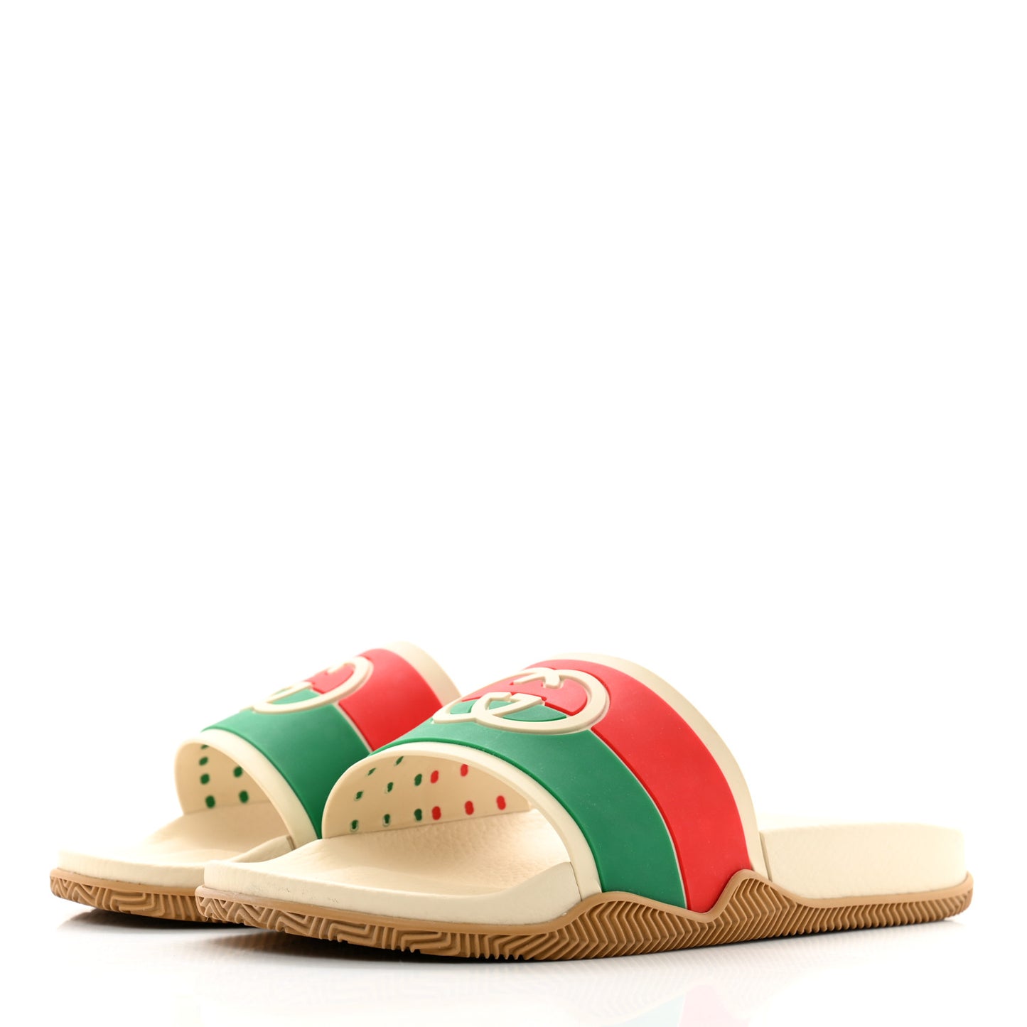 Rubber Web Mens Interlocking G Slide Sandals 8 Mystic White Green Red