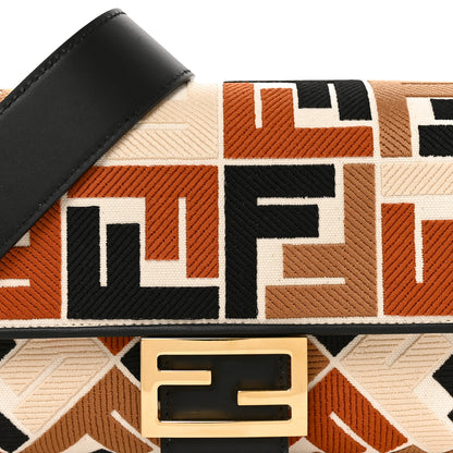 Fendi Canvas Vitello Seta FF Embroidered Baguette Brandy Black 8 of 10