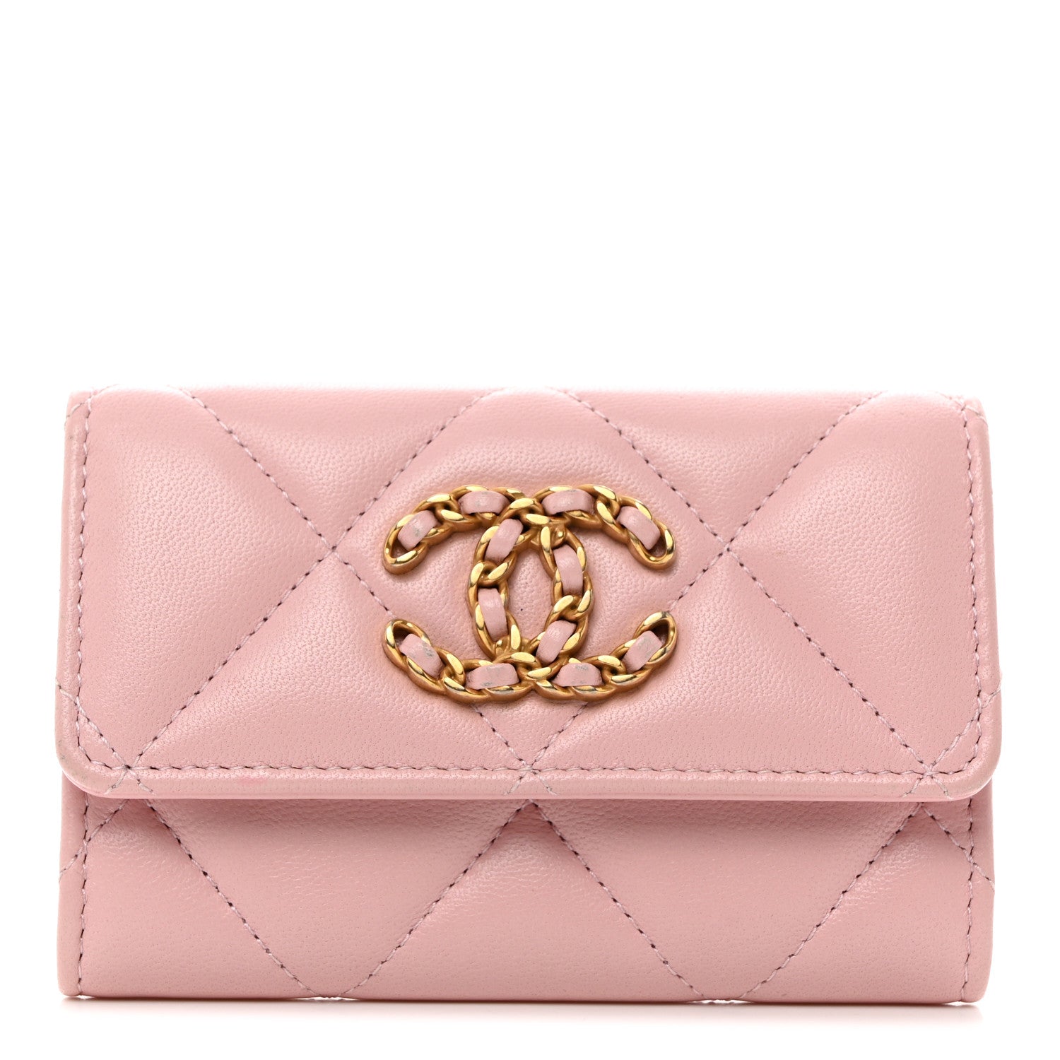Chanel Lambskin Quilted Chanel 19 Flap Card Holder Light Pink 1 of 9