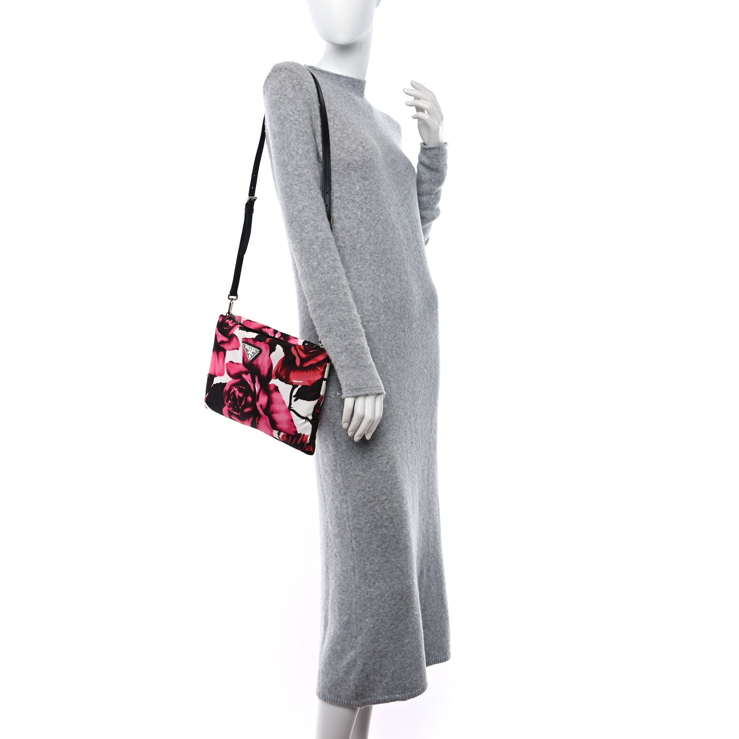 Prada Tessuto Soft Nylon Rose Print Small Chain Clutch Pink 2 of 8