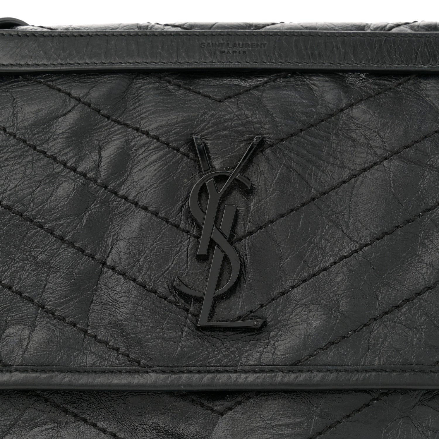 Saint Laurent Crinkled Calfskin Matelasse Monogram Medium Niki Chain Satchel Black 8 of 14
