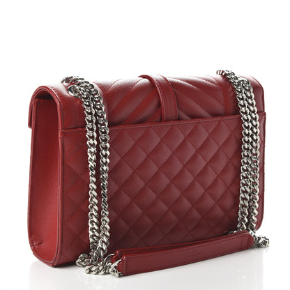 Saint Laurent Grain De Poudre Textured Mixed Matelasse Triquilt Medium Monogram Satchel New Red 3 of 10
