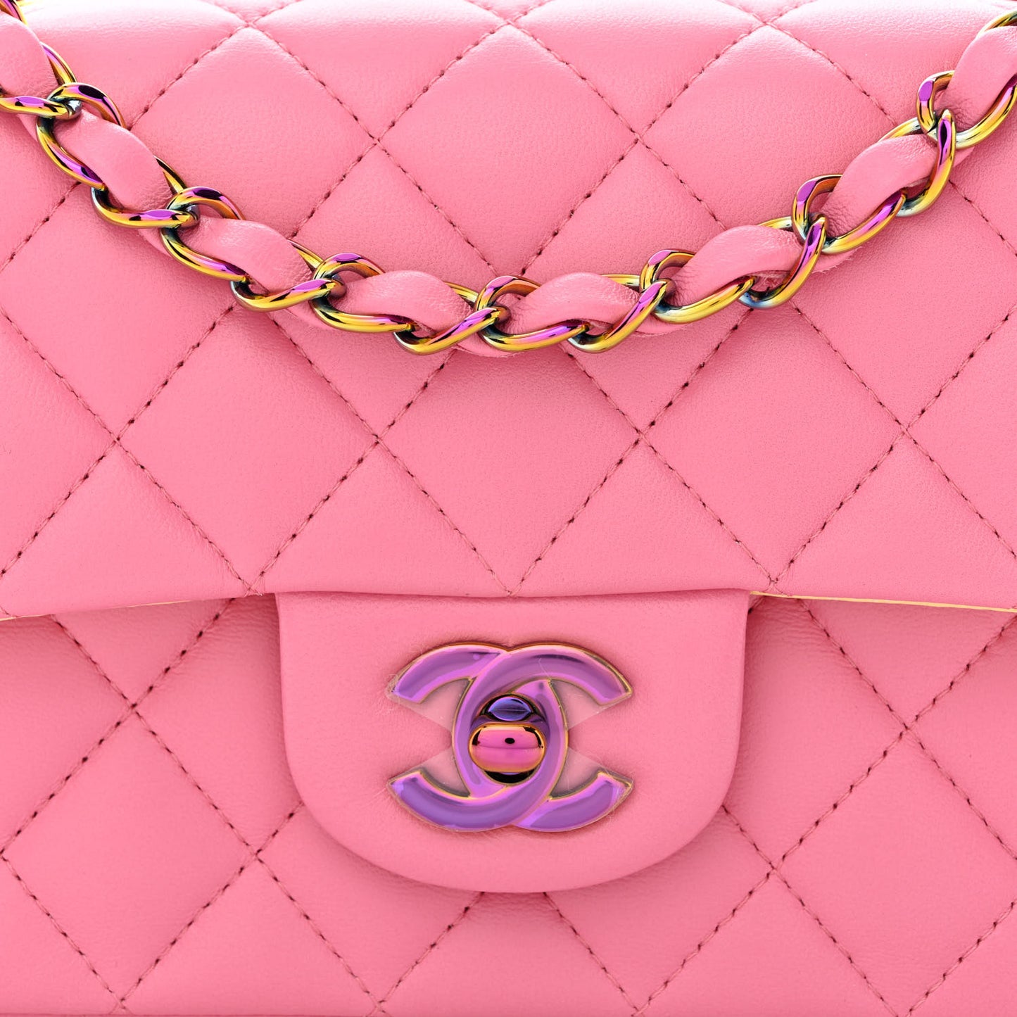 Lambskin Quilted Mini Rectangular Flap Pink Yellow