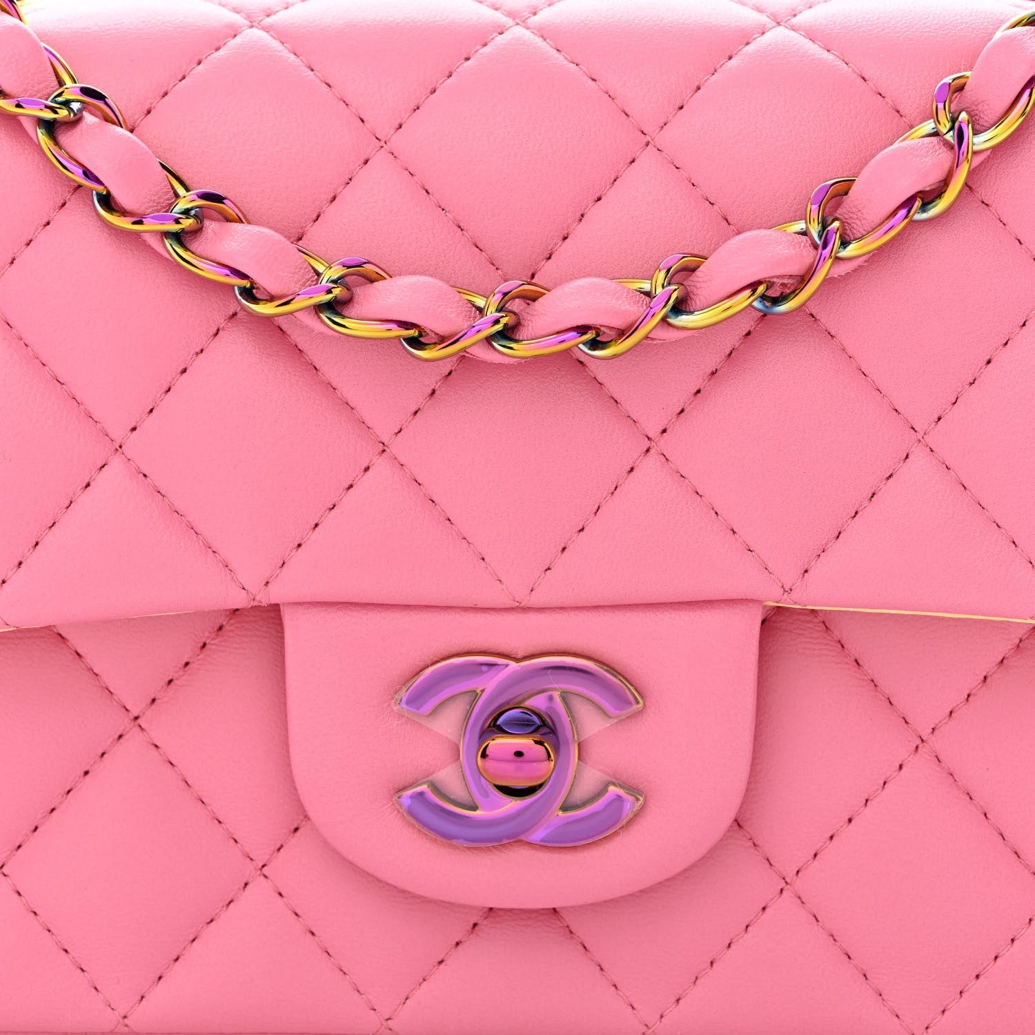 Chanel Lambskin Quilted Mini Rectangular Flap Pink Yellow 8 of 10