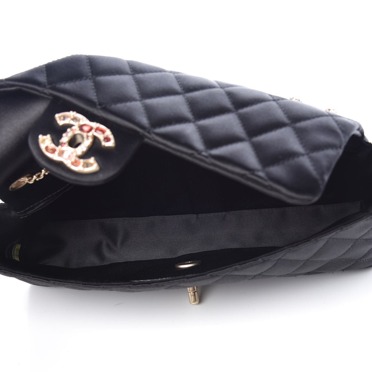 Satin Quilted Jeweled East West Flap Black