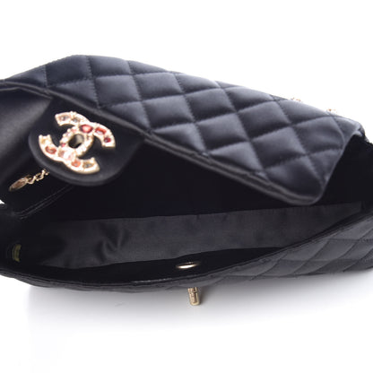 Chanel Satin Quilted Jeweled East West Flap Black 8 of 15