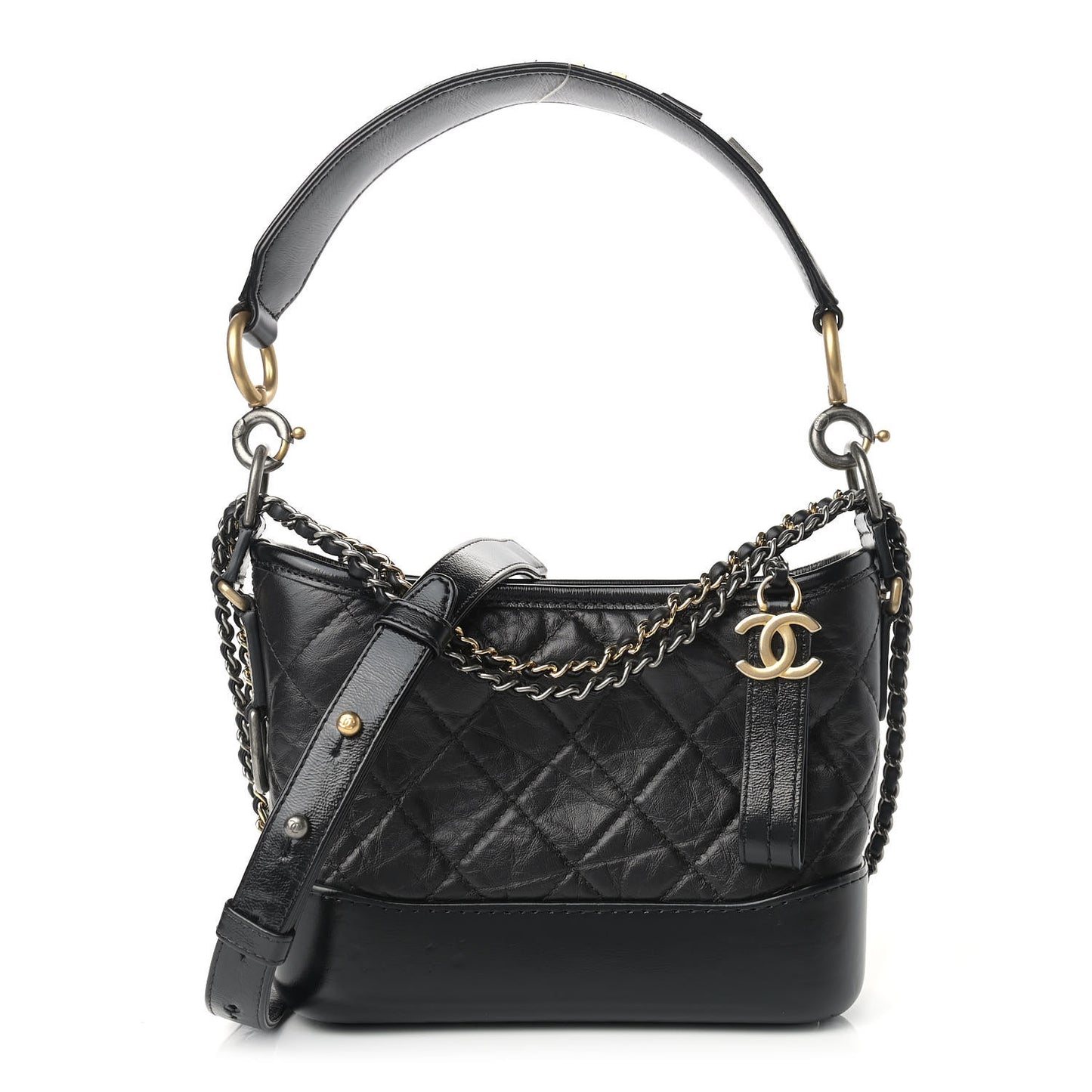 Aged Calfskin Quilted Small Gabrielle Logo Hobo Black