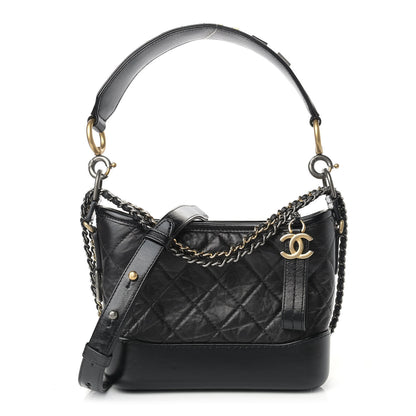Chanel Aged Calfskin Quilted Small Gabrielle Logo Hobo Black 1 of 12