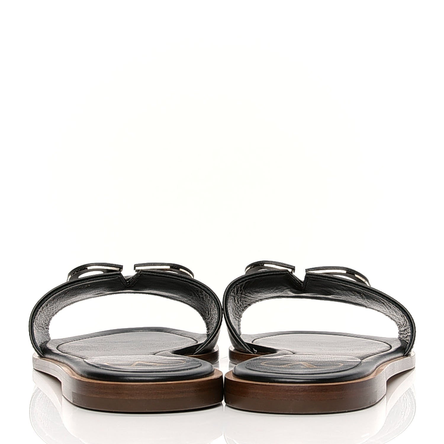 Valentino Garavani Calfskin Vlogo Flat Sandals 40 Black 4 of 6