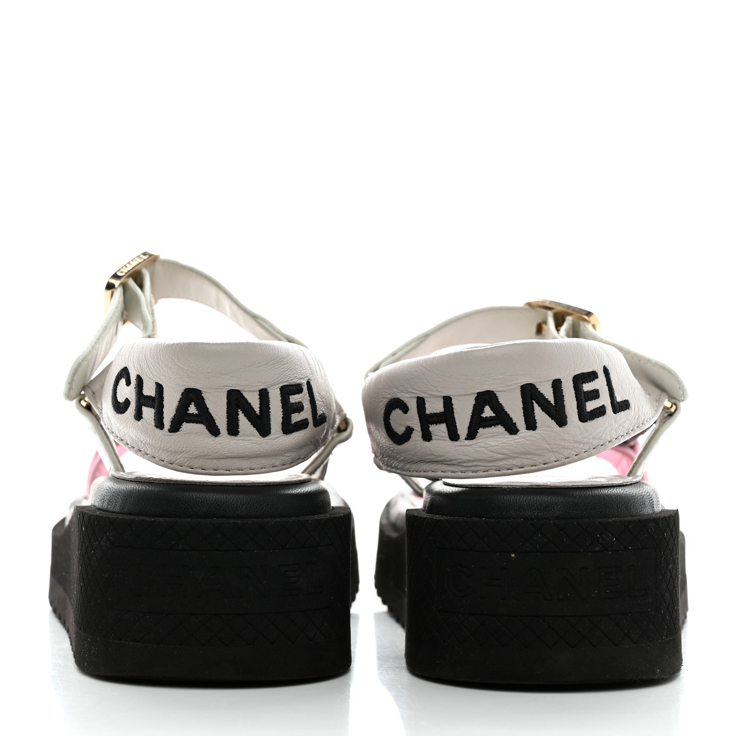 Chanel Lambskin Quilted CC Logo Platform Sandals 35 Black White Pink 4 of 10