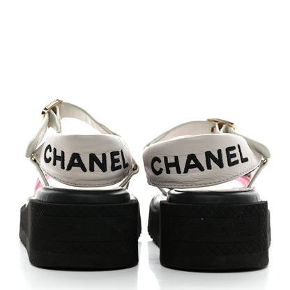 Chanel Lambskin Quilted CC Logo Platform Sandals 35 Black White Pink 4 of 10