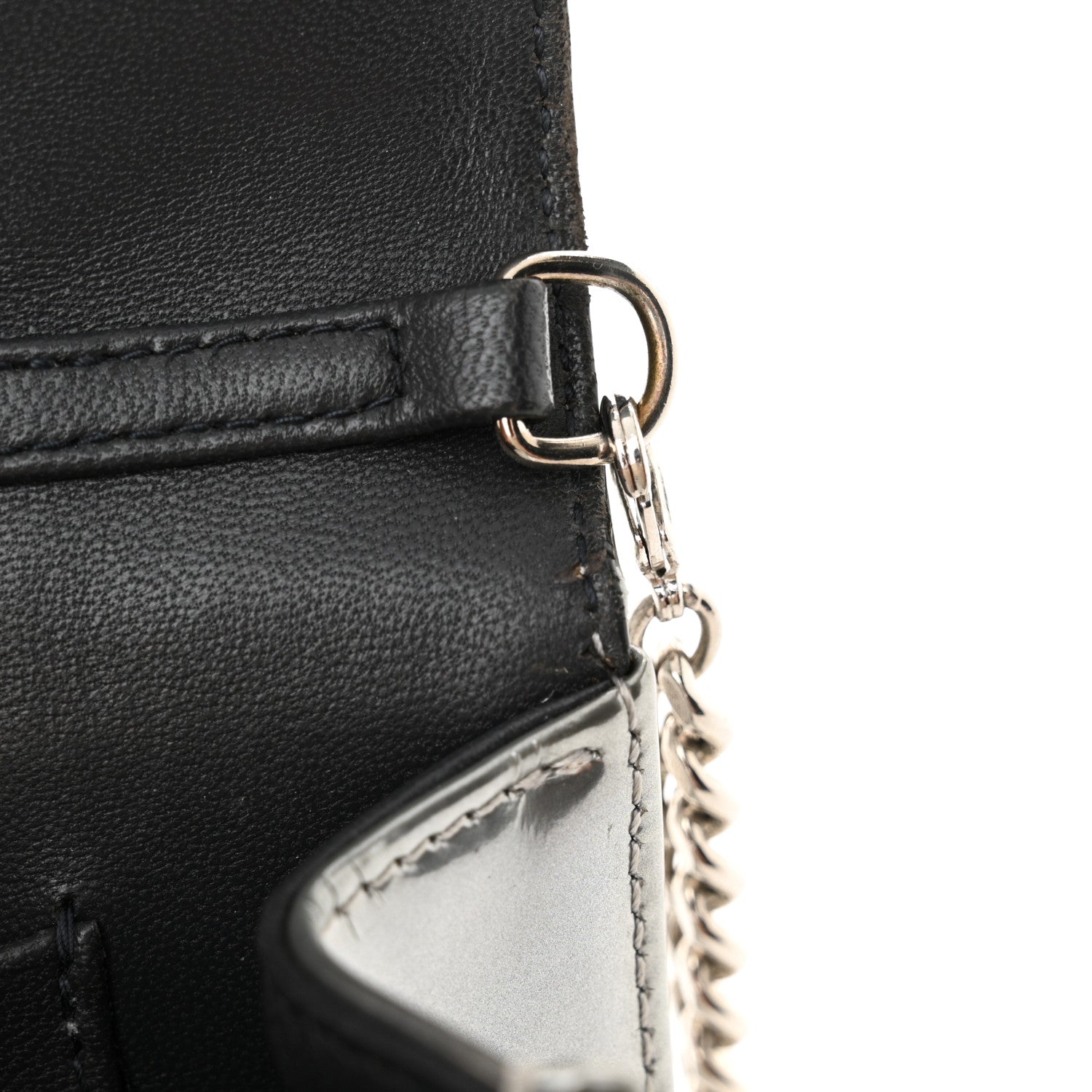 Christian Dior Metallic Patent Micro-Cannage Diorama Wallet on Chain Pouch Silver 12 of 14