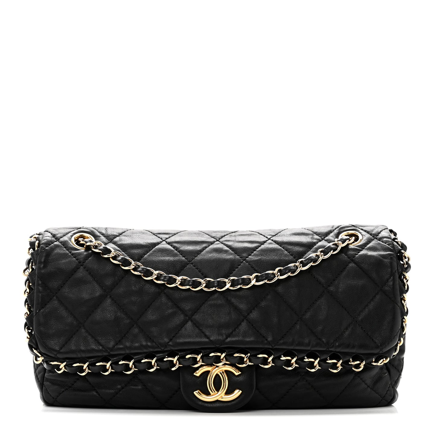 Calfskin Quilted Medium Chain Me Flap Black
