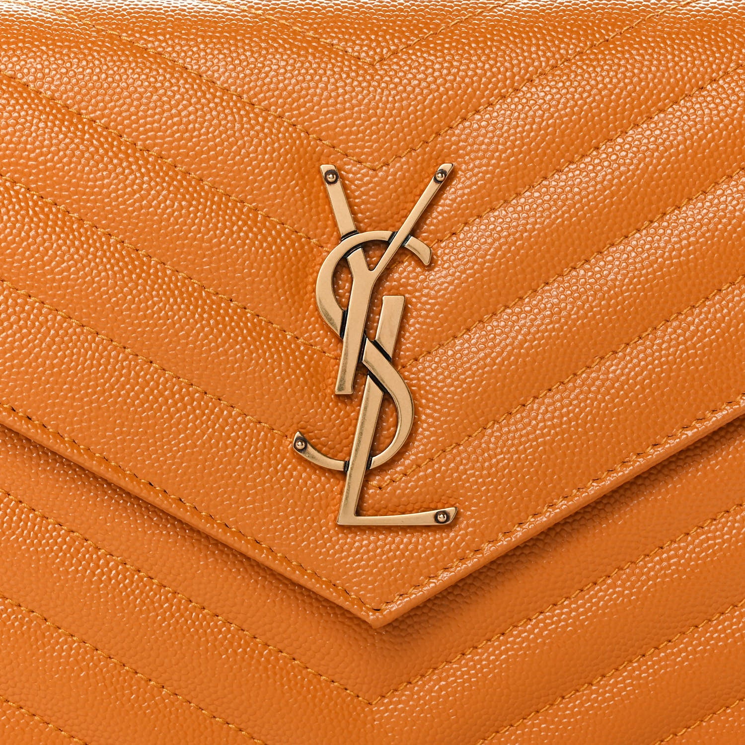 Saint Laurent Grain De Poudre Matelasse Chevron Monogram Chain Wallet Senape Yellow 6 of 8