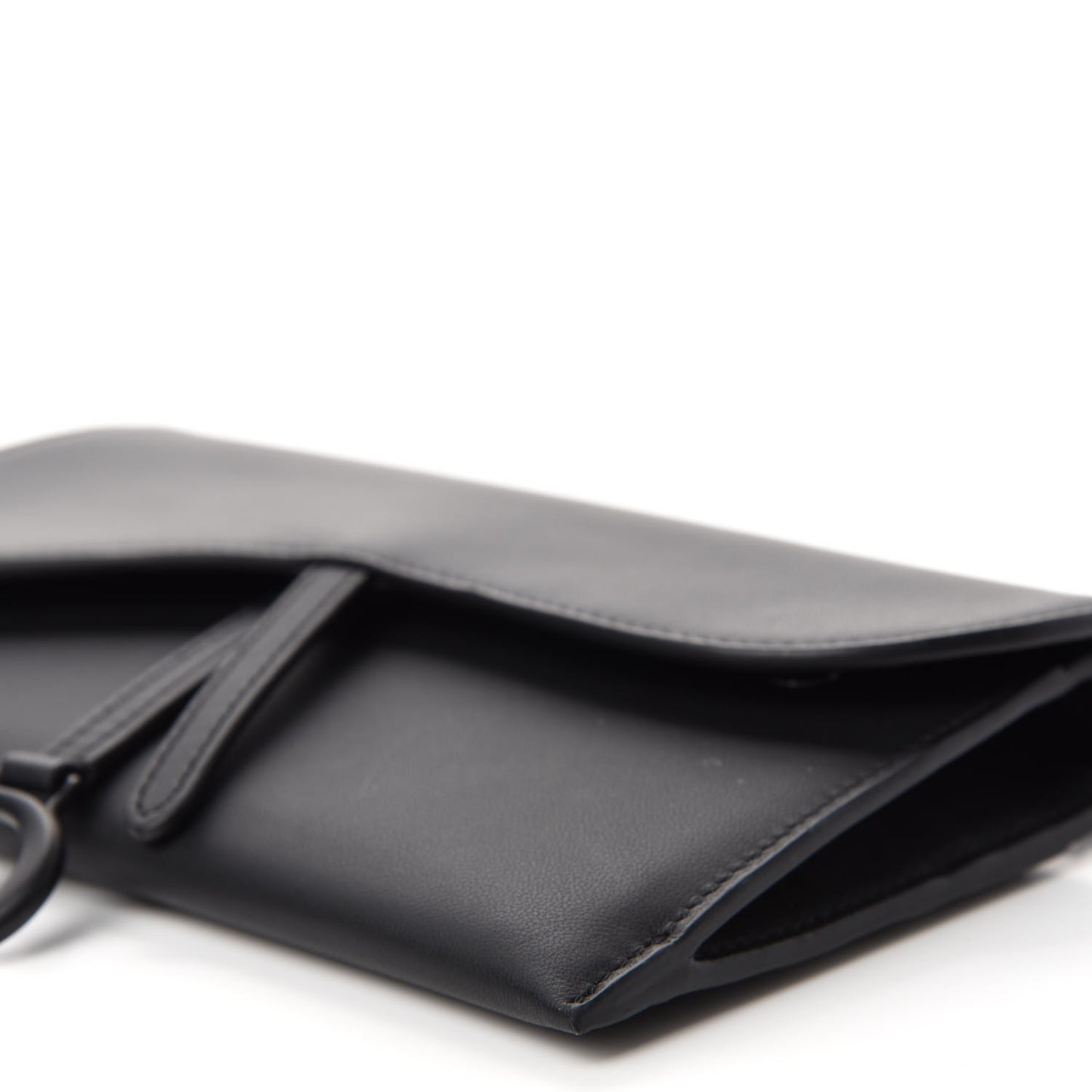 Ultra Matte Calfskin Saddle Chain Wallet Pouch Black