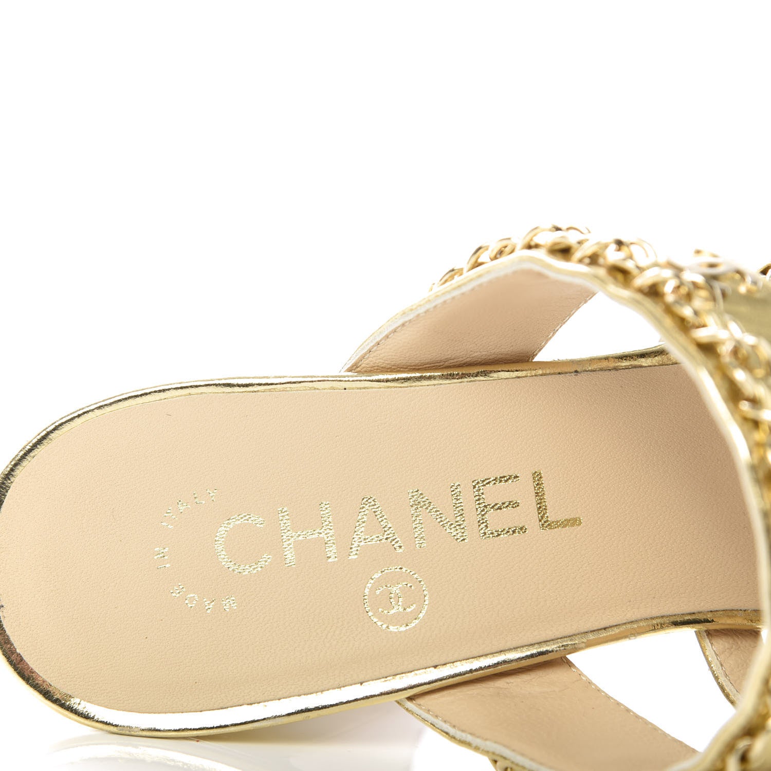 Chanel Laminated Lambskin Chain CC Mule Sandals 39 Gold 7 of 9