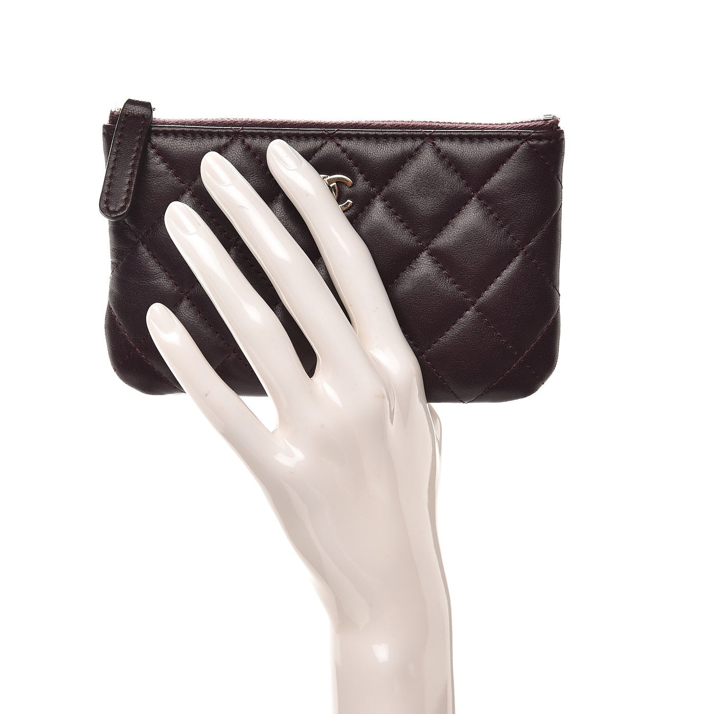 Lambskin Quilted Small Cosmetic Case Dark Purple