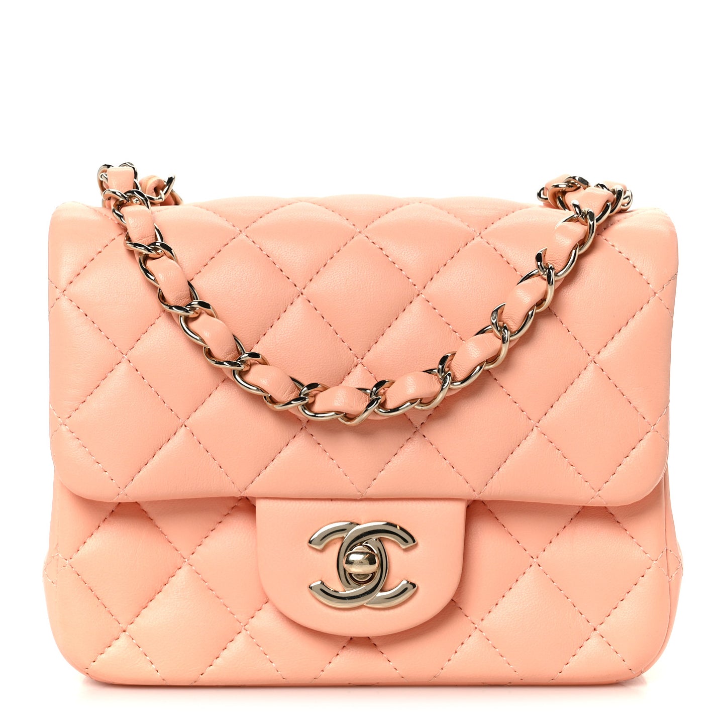 Lambskin Quilted Mini Square Flap Light Pink