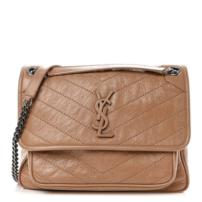 Saint Laurent Crinkled Calfskin Matelasse Monogram Medium Niki Chain Satchel Dark Toffee 1 of 9