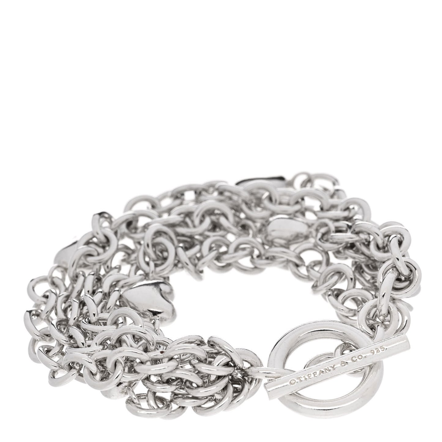 Sterling Silver Multi Strand Puff Heart Bracelet