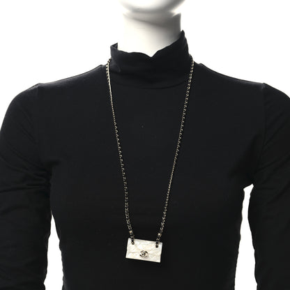 Chanel Lambskin Metal Resin Quilted Flap Bag Necklace Gold Black Pearly White 2 of 5