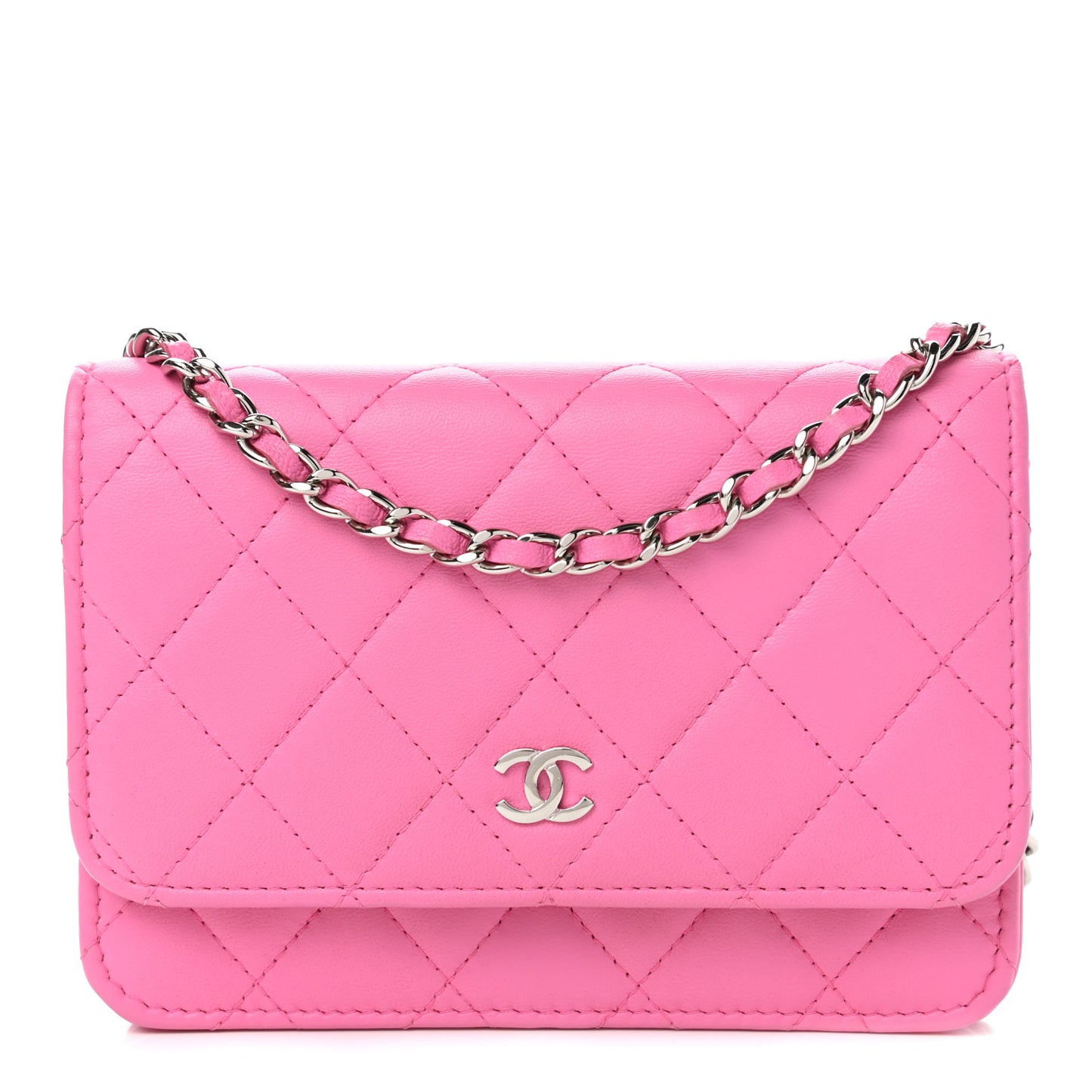 Lambskin Quilted Mini Wallet On Chain WOC Pink