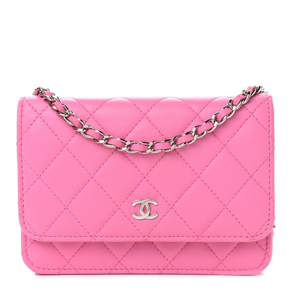 Chanel Lambskin Quilted Mini Wallet On Chain WOC Pink 2 of 18