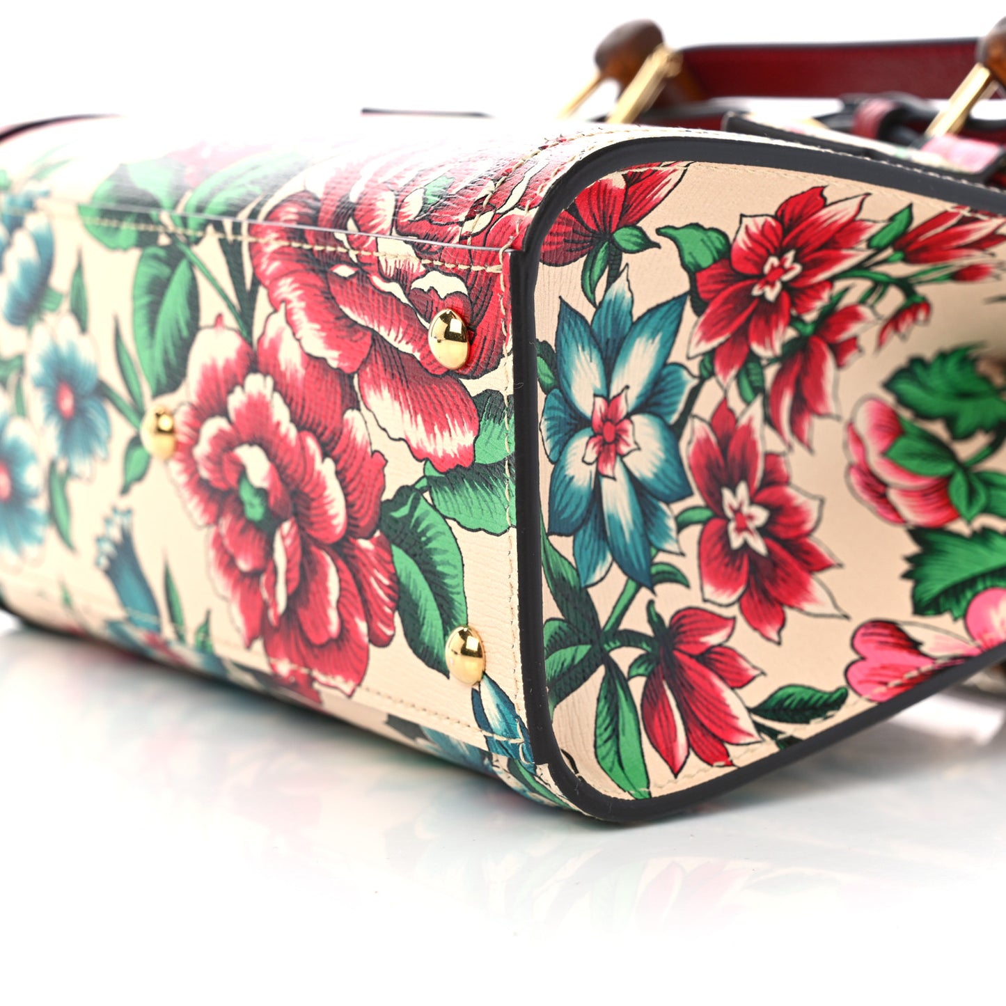 New Shangai Calfskin Floral Print Mini Diana Tote Bag Multicolor