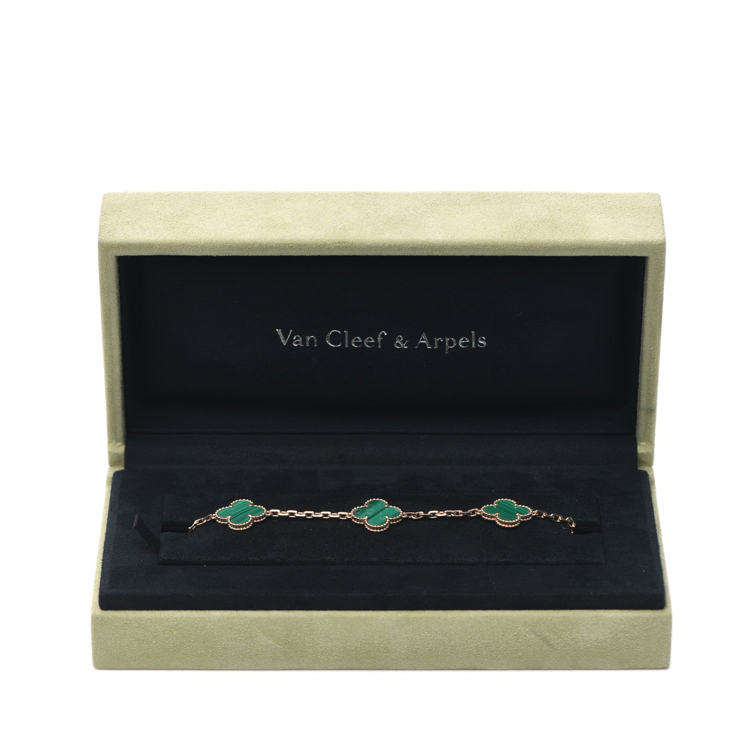 Van Cleef & Arpels 18K Yellow Gold Malachite 5 Motifs Vintage Alhambra Bracelet 6 of 6