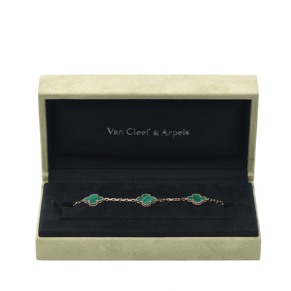 Van Cleef & Arpels 18K Yellow Gold Malachite 5 Motifs Vintage Alhambra Bracelet 6 of 6