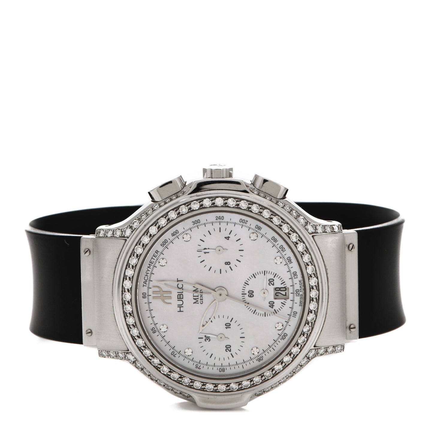 Stainless Steel Rubber Diamond Bezel Mother of Pearl 37mm Classic Fusion Quartz Watch 1640.1.024