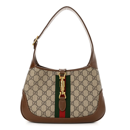Gucci GG Supreme Monogram Azalea Calfskin Web Small Jackie 1961 Hobo Beige Ebony Brown Sugar 1 of 14